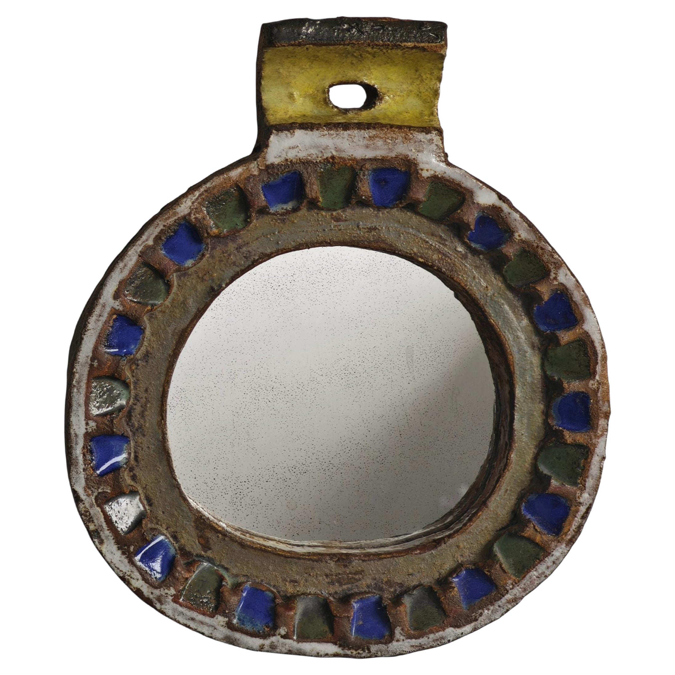 Circular ceramic mirror Les Argonautes, Vallauris For Sale