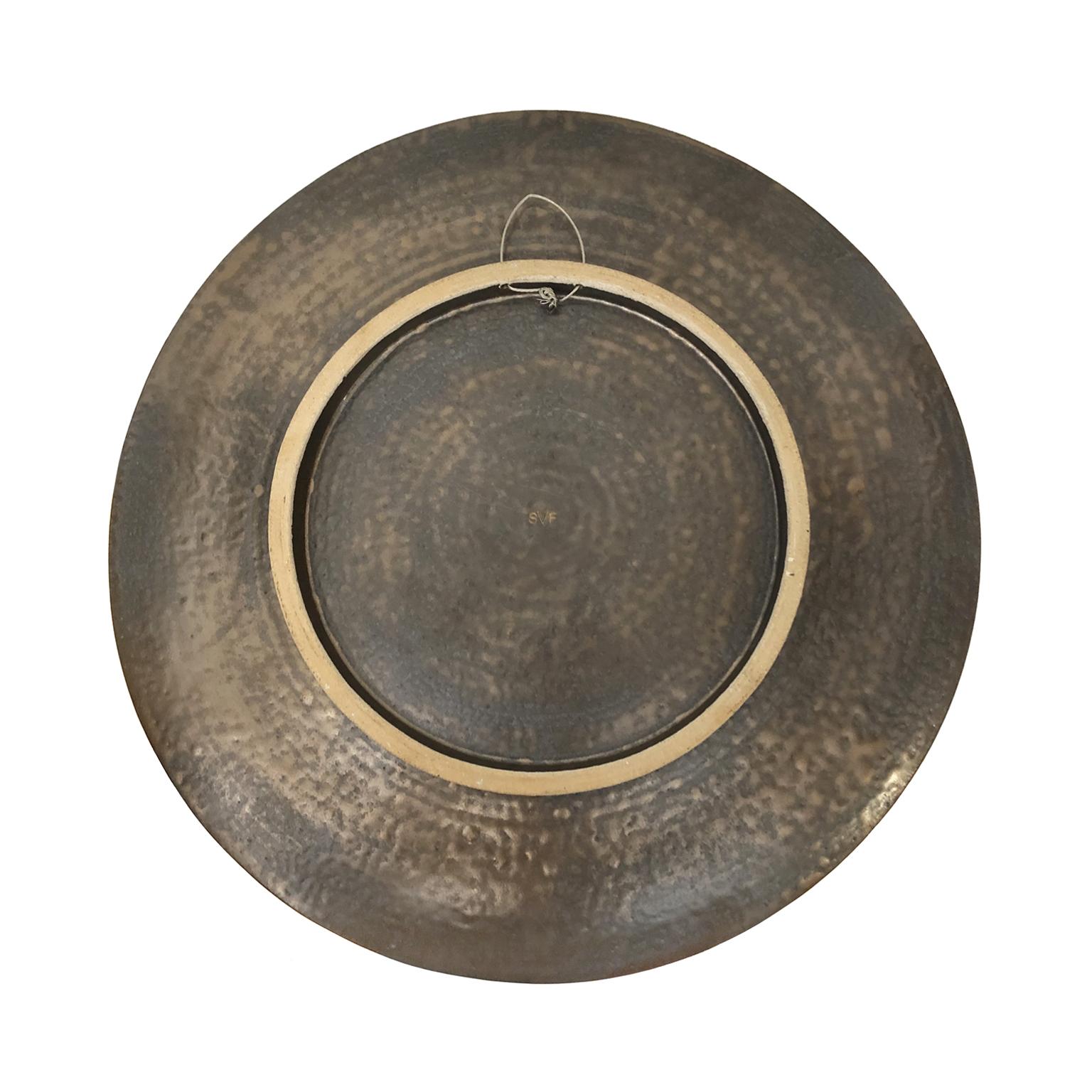 American Circular Ceramic Wall Sculpture #3 with Dappled Bronze Glaze by Sandi Fellman For Sale