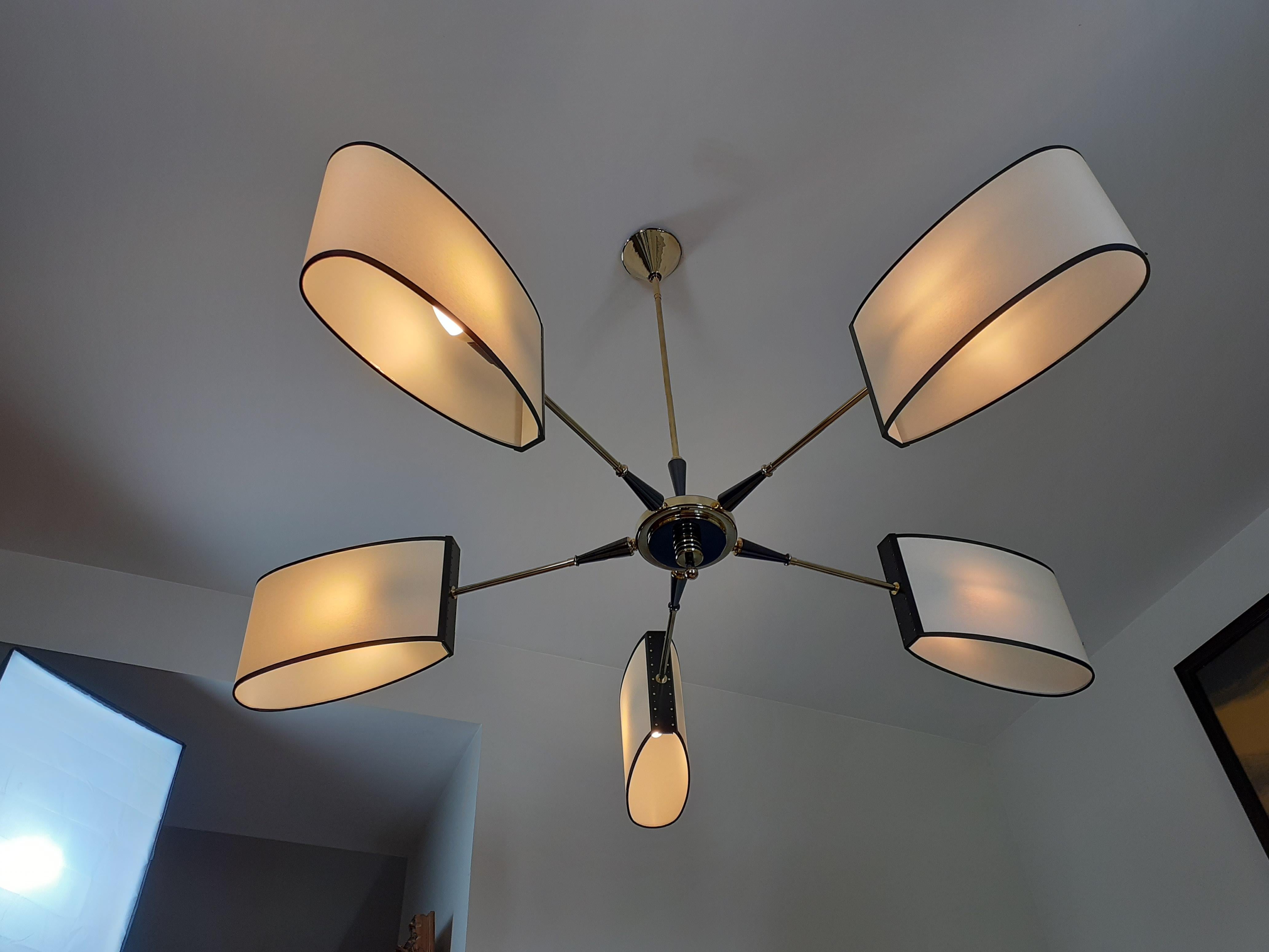 Circular Chandelier 1950 with 5 Arms of Light Maison Lunel 3