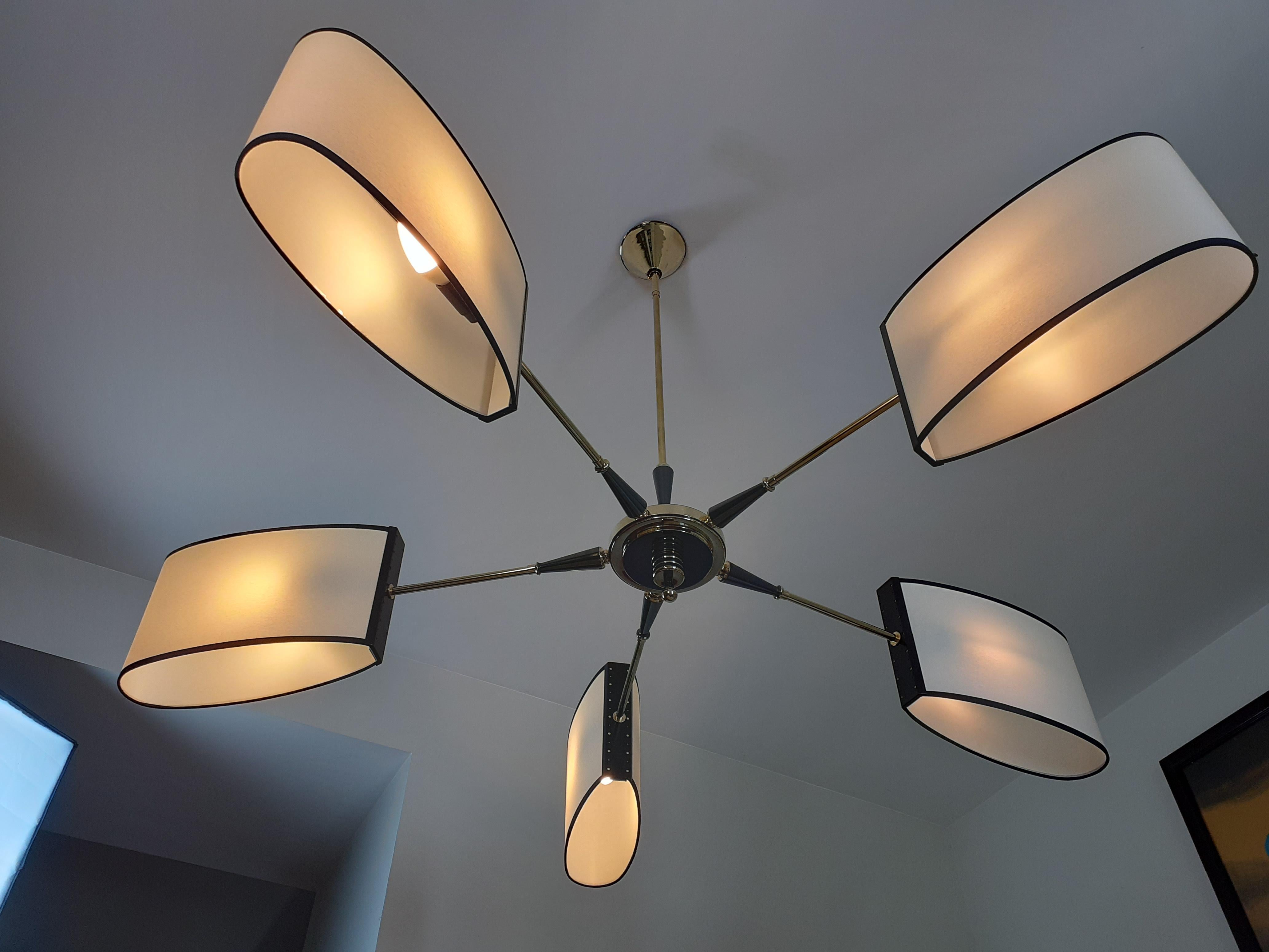 Circular Chandelier 1950 with 5 Arms of Light Maison Lunel 9