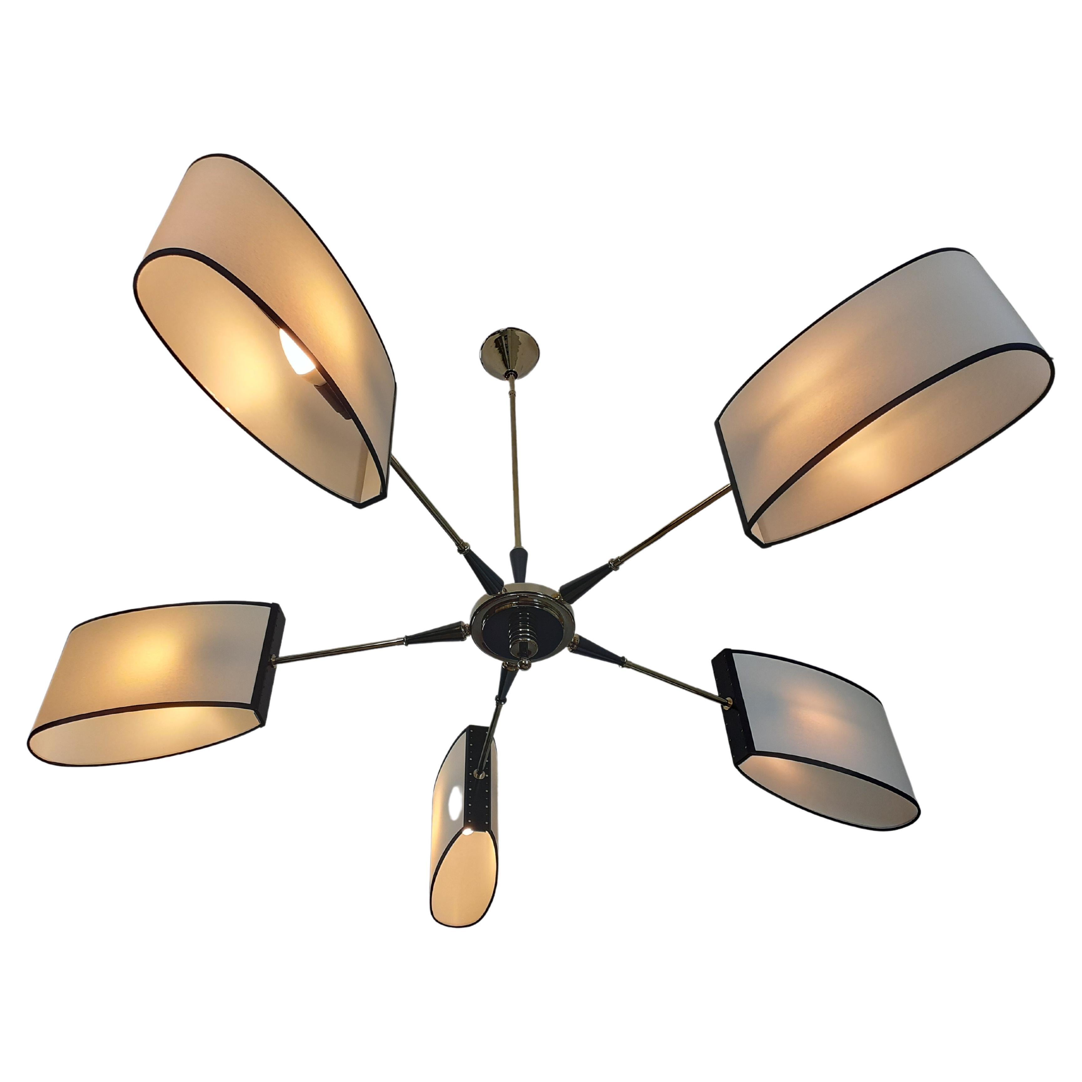 Circular Chandelier 1950 with 5 Arms of Light Maison Lunel