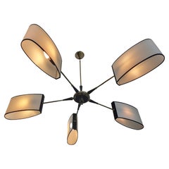Circular Chandelier 1950 with 5 Arms of Light Maison Lunel