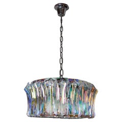 Lustre circulaire de Paolo Venini, verre effet huile, structure chromée, Italie