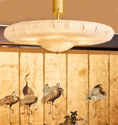 Lampadario circolare in vetro di Murano testurizzato e ottone