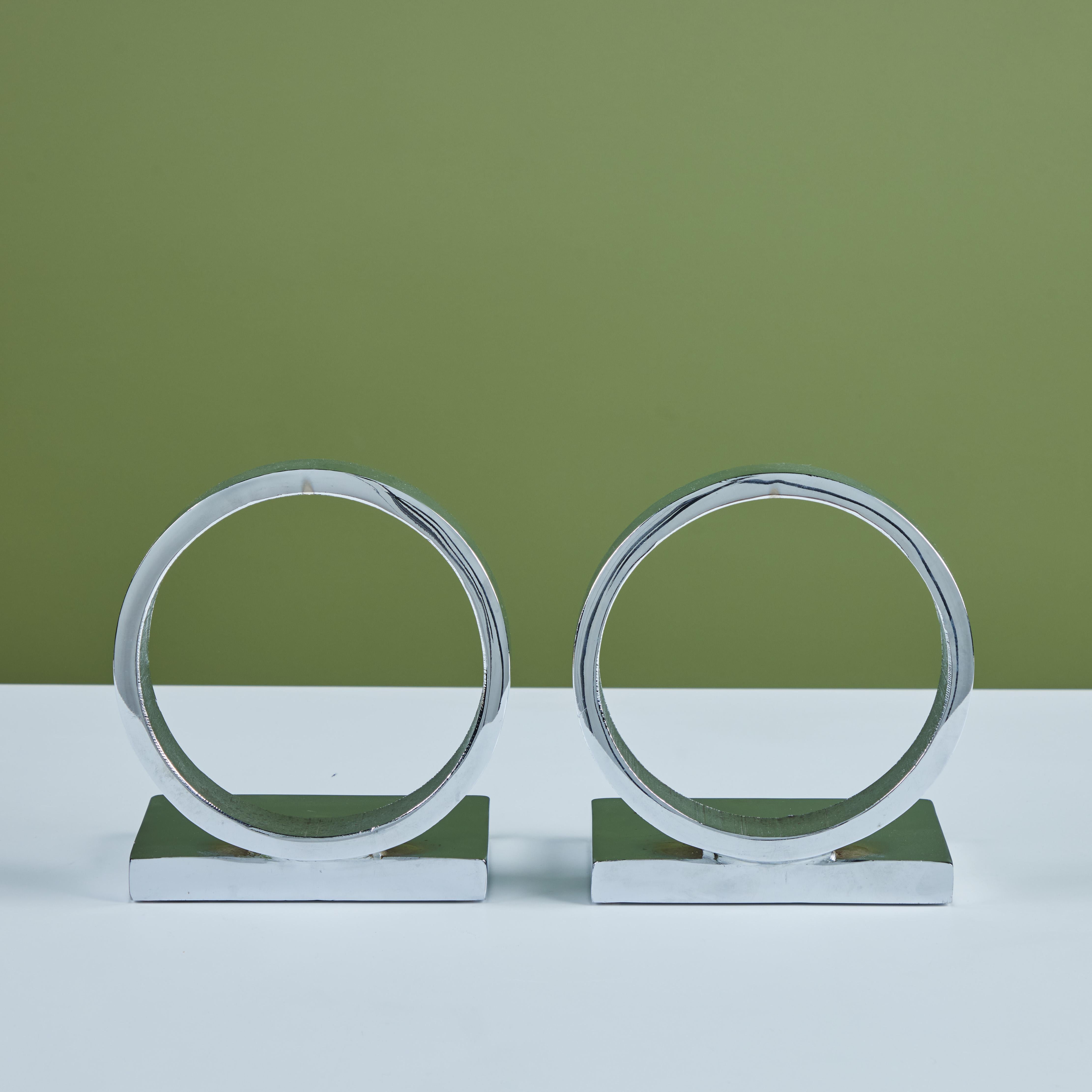 Metal Circular Chrome Bookends in the Style of Curtis Jeré For Sale