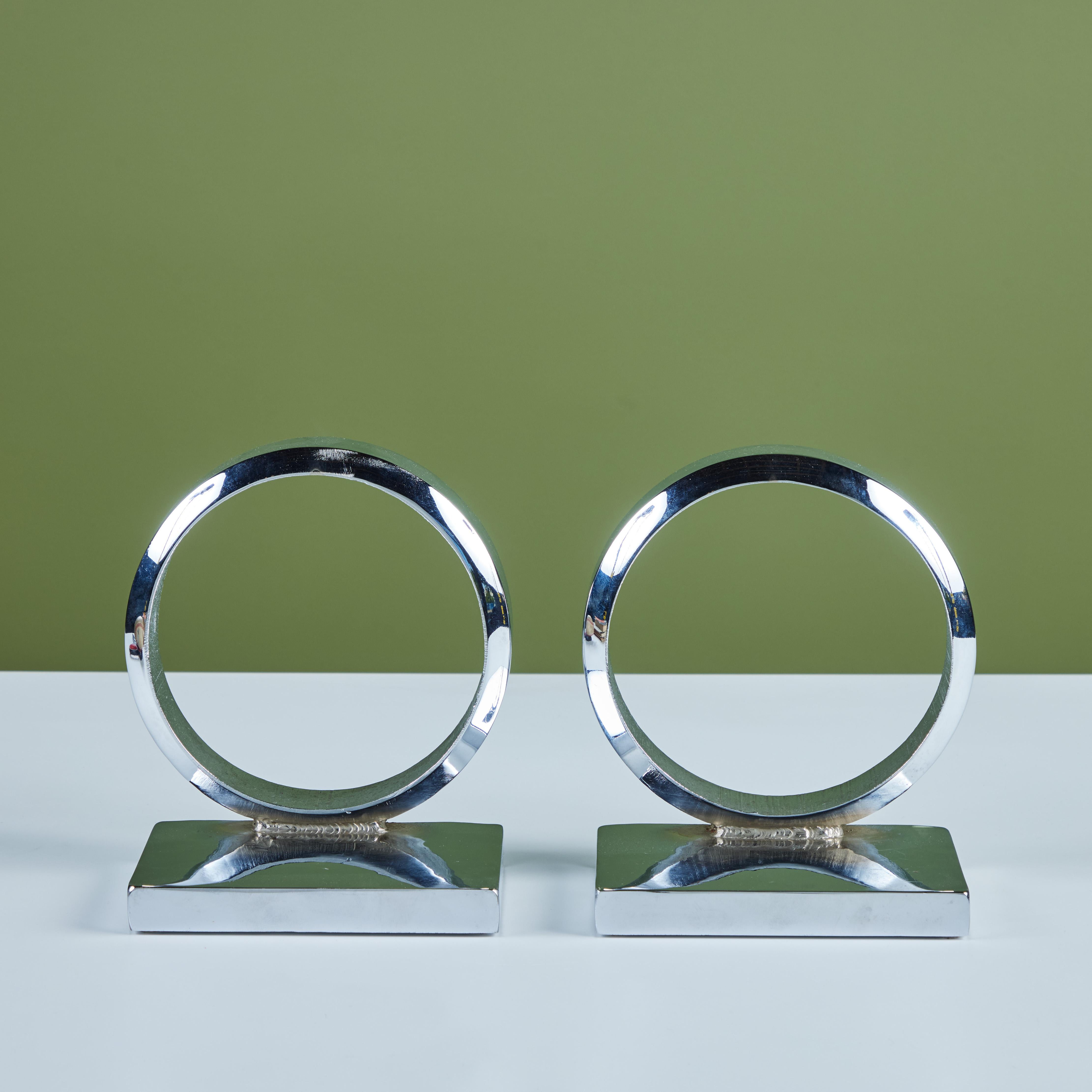 Circular Chrome Bookends in the Style of Curtis Jeré For Sale 2