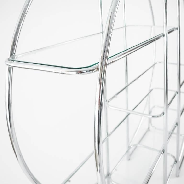 Circular Chrome Etagere with Glass Display Shelves at 1stDibs