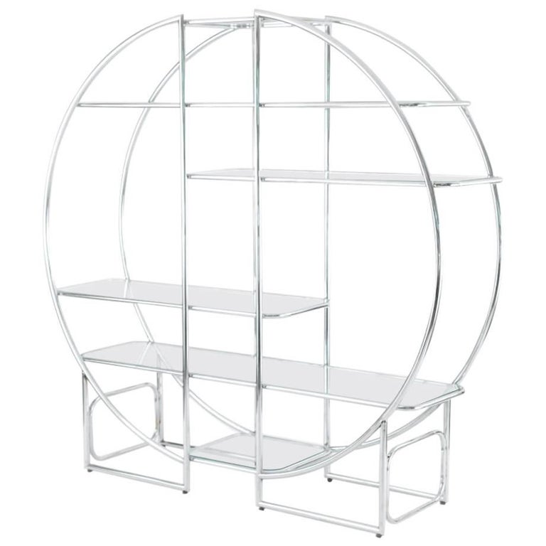 Circular Chrome Etagere with Glass Display Shelves at 1stDibs
