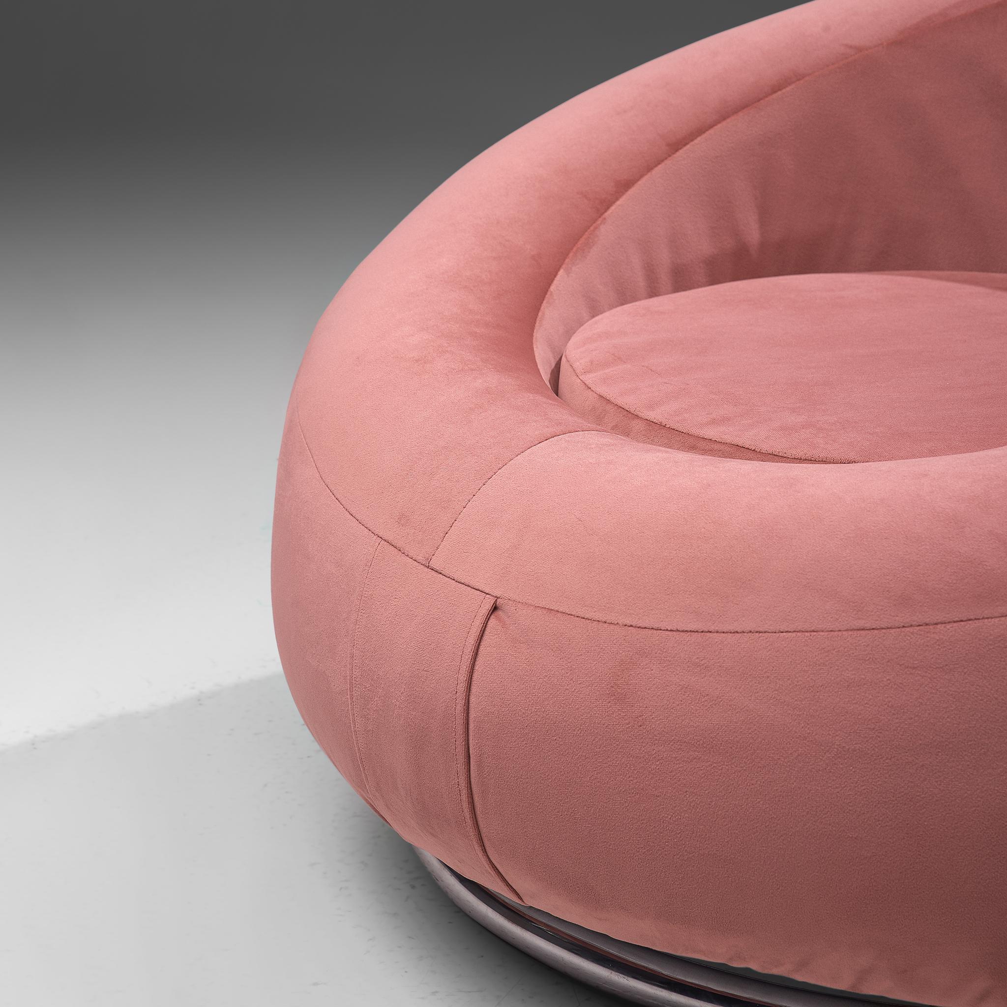 Italian Circular Club Chair in Pink Velvet