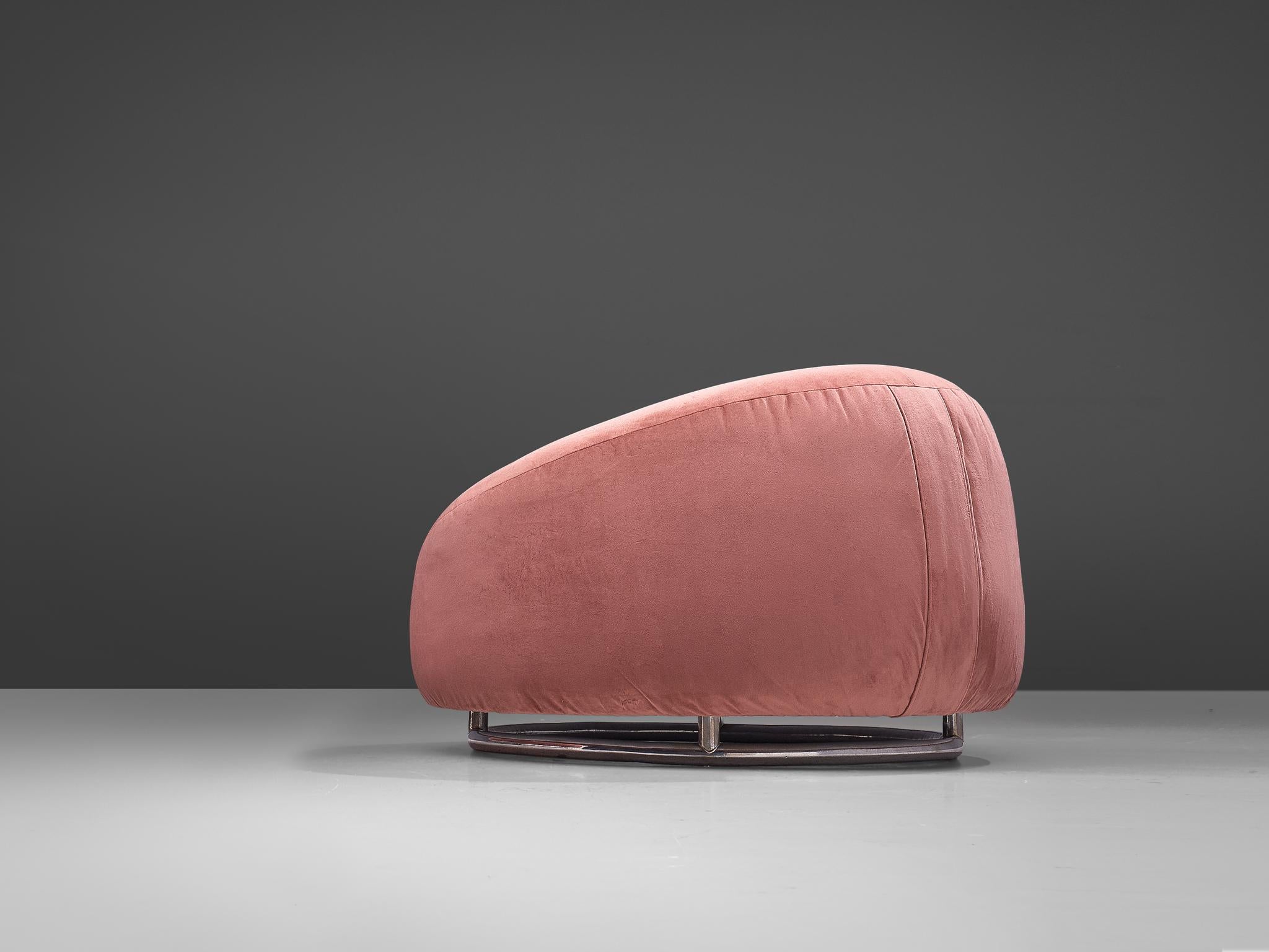 Italian Circular Club Chair in Pink Velvet For Sale
