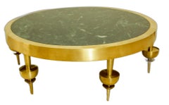 Modernist Art Deco Style Coffee Table in Brass with a Green Marble Top