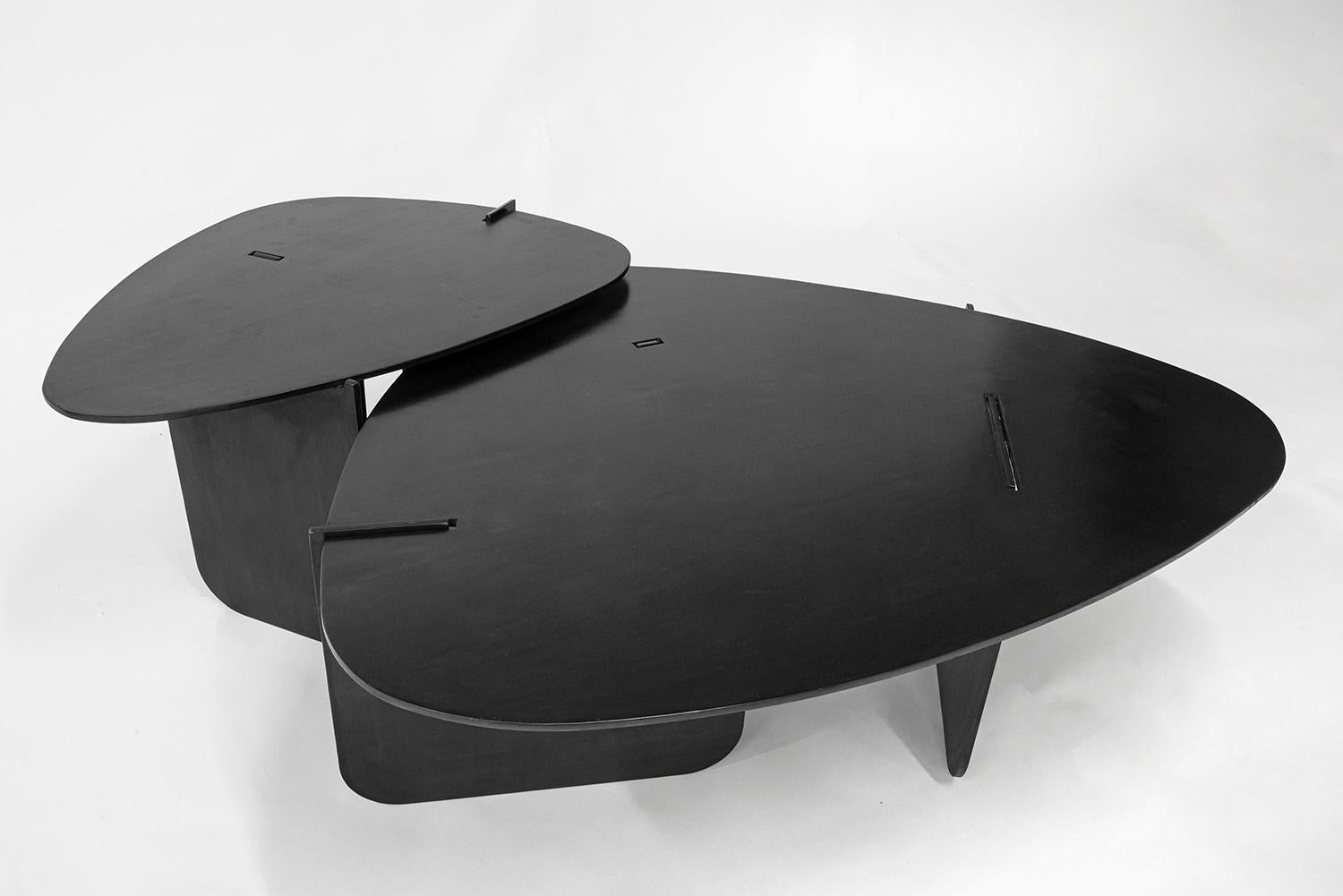 Circular Coffee/Side Table Organic Black Modern Contemporary Blackened Steel  In New Condition For Sale In Bronx, NY