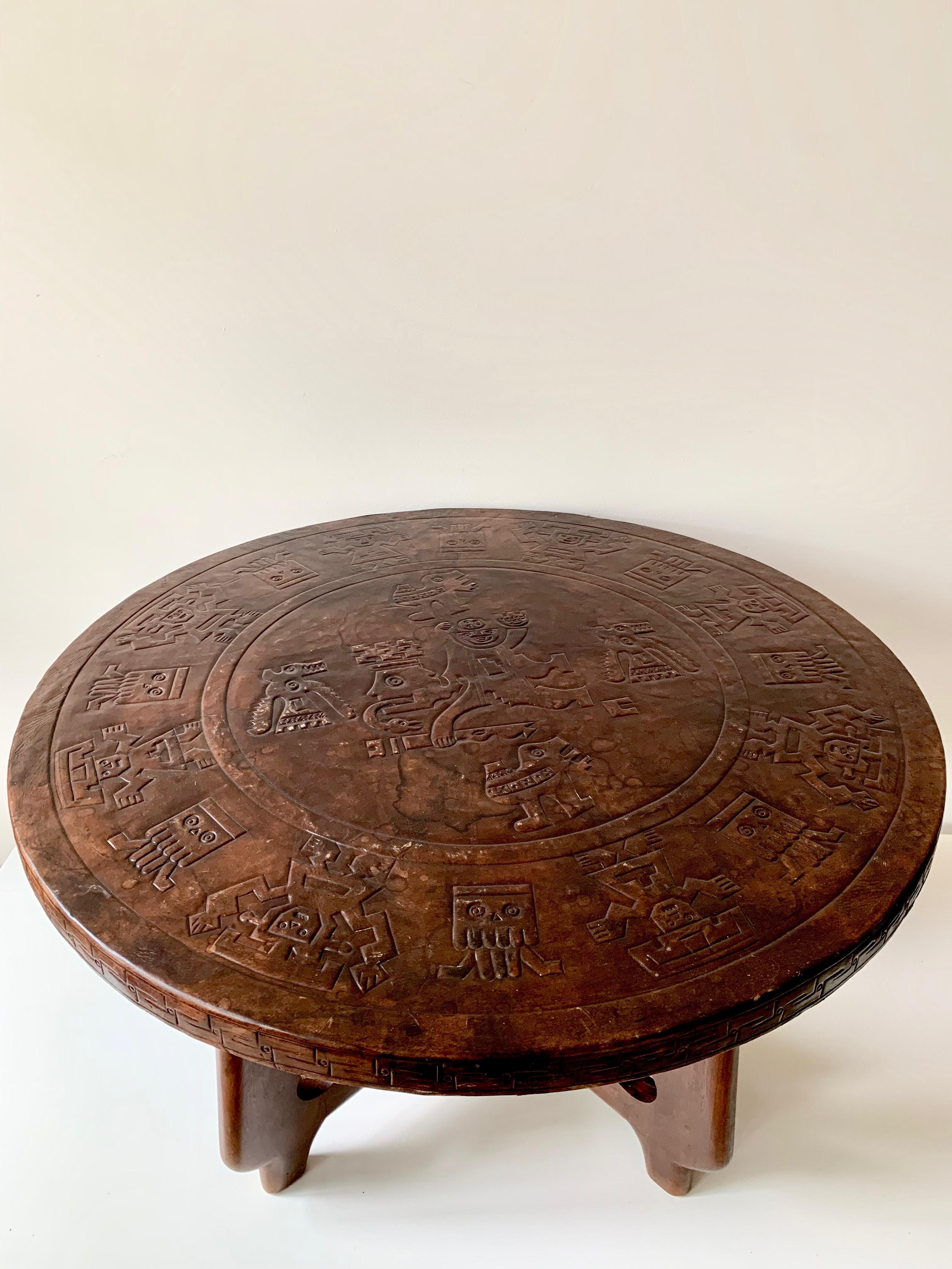 Ecuadorean Circular Coffee Table by Angel Pazmiño with Leather Top