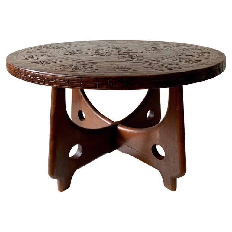 Circular Coffee Table by Angel Pazmiño with Leather Top For Sale