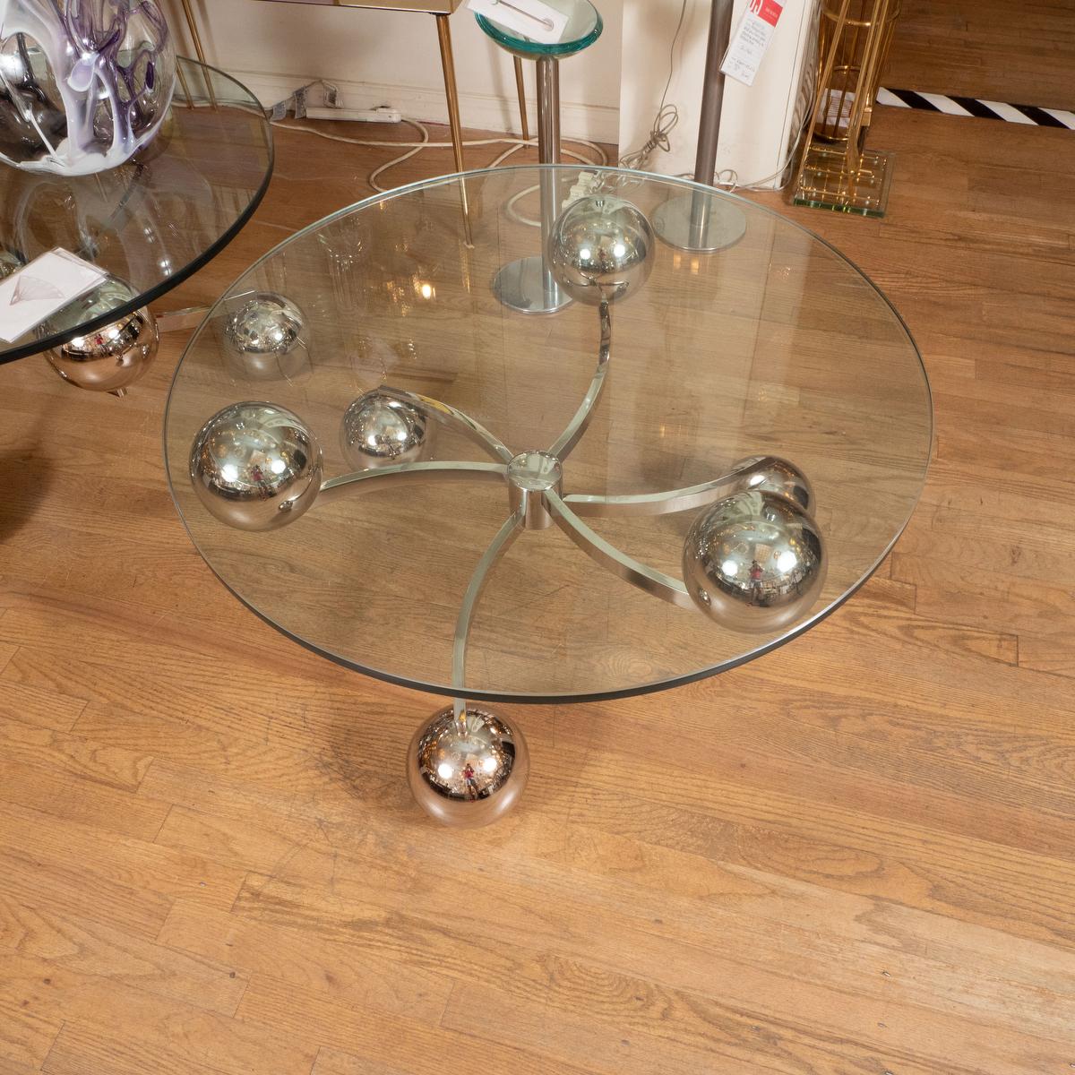 Mid-Century Modern Circular coffee table featuring ball form elements For Sale