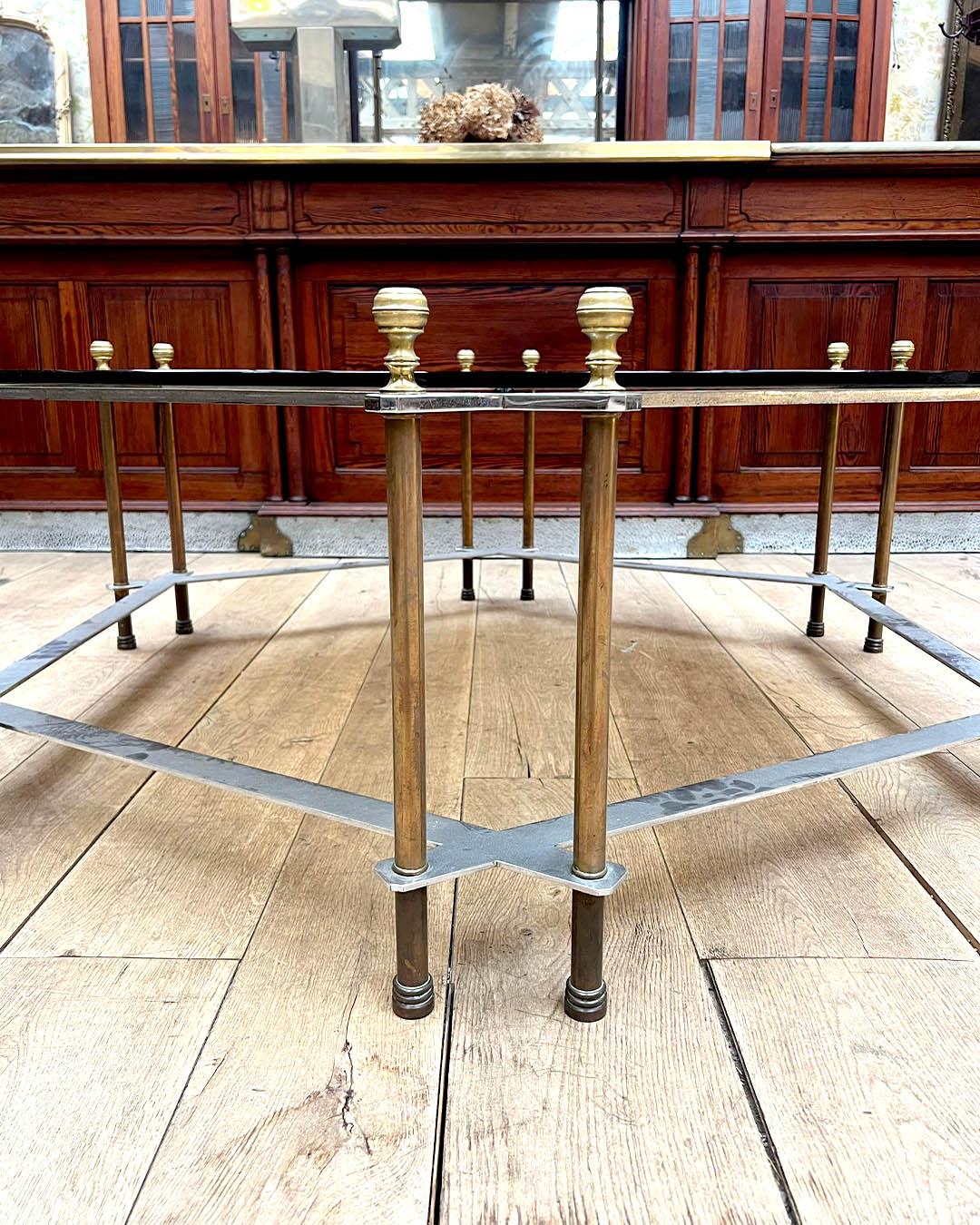 Late 20th Century Circular Coffee Table in Smoked Glass and Gilt Bronze, 1970s For Sale