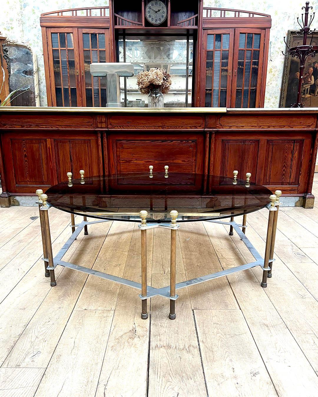 Circular Coffee Table in Smoked Glass and Gilt Bronze, 1970s For Sale 2