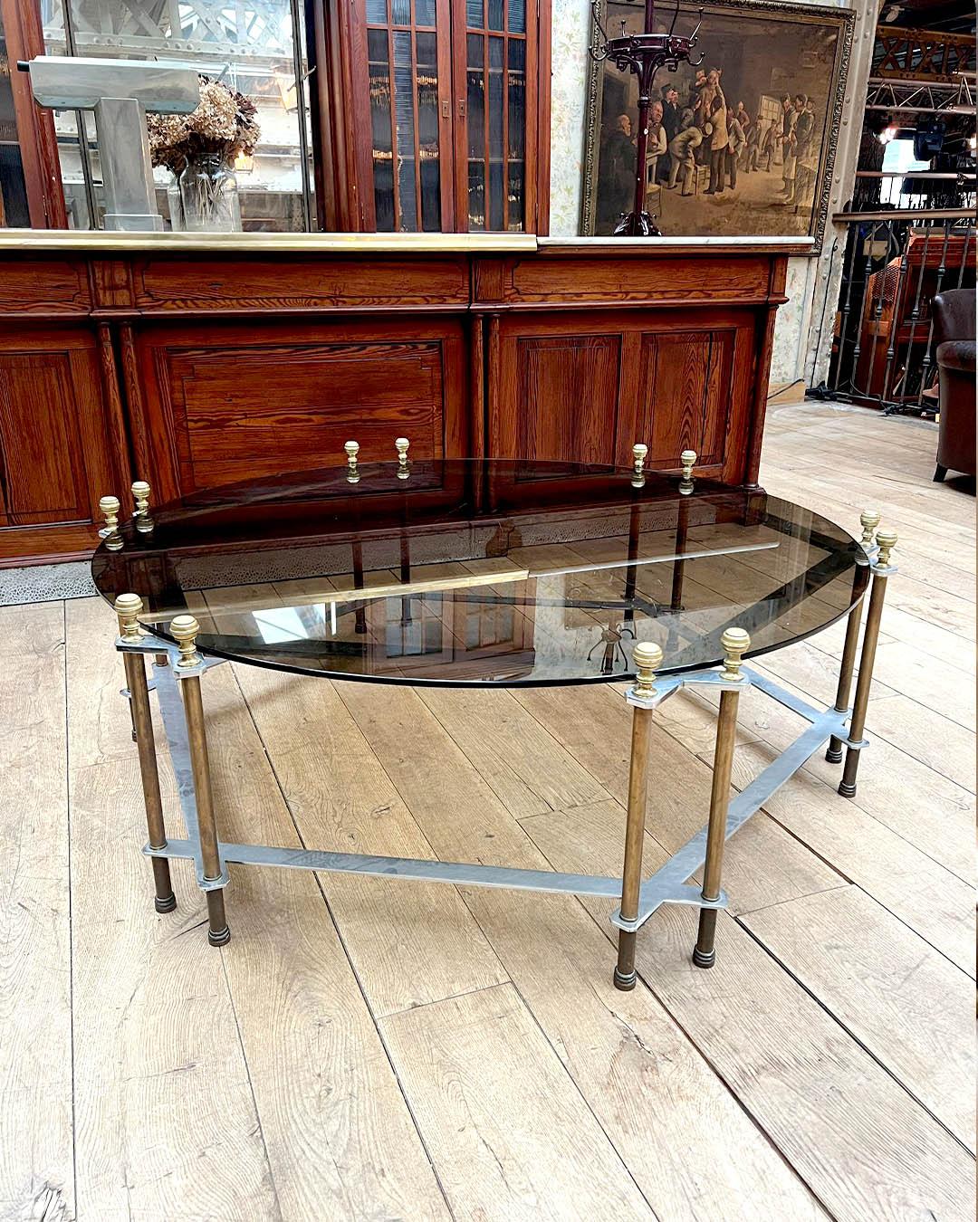 Circular Coffee Table in Smoked Glass and Gilt Bronze, 1970s For Sale 3