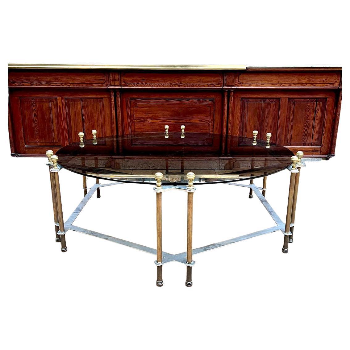 Circular Coffee Table in Smoked Glass and Gilt Bronze, 1970s For Sale