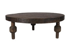 Tavolino da caffè circolare in legno di recupero con patina originale