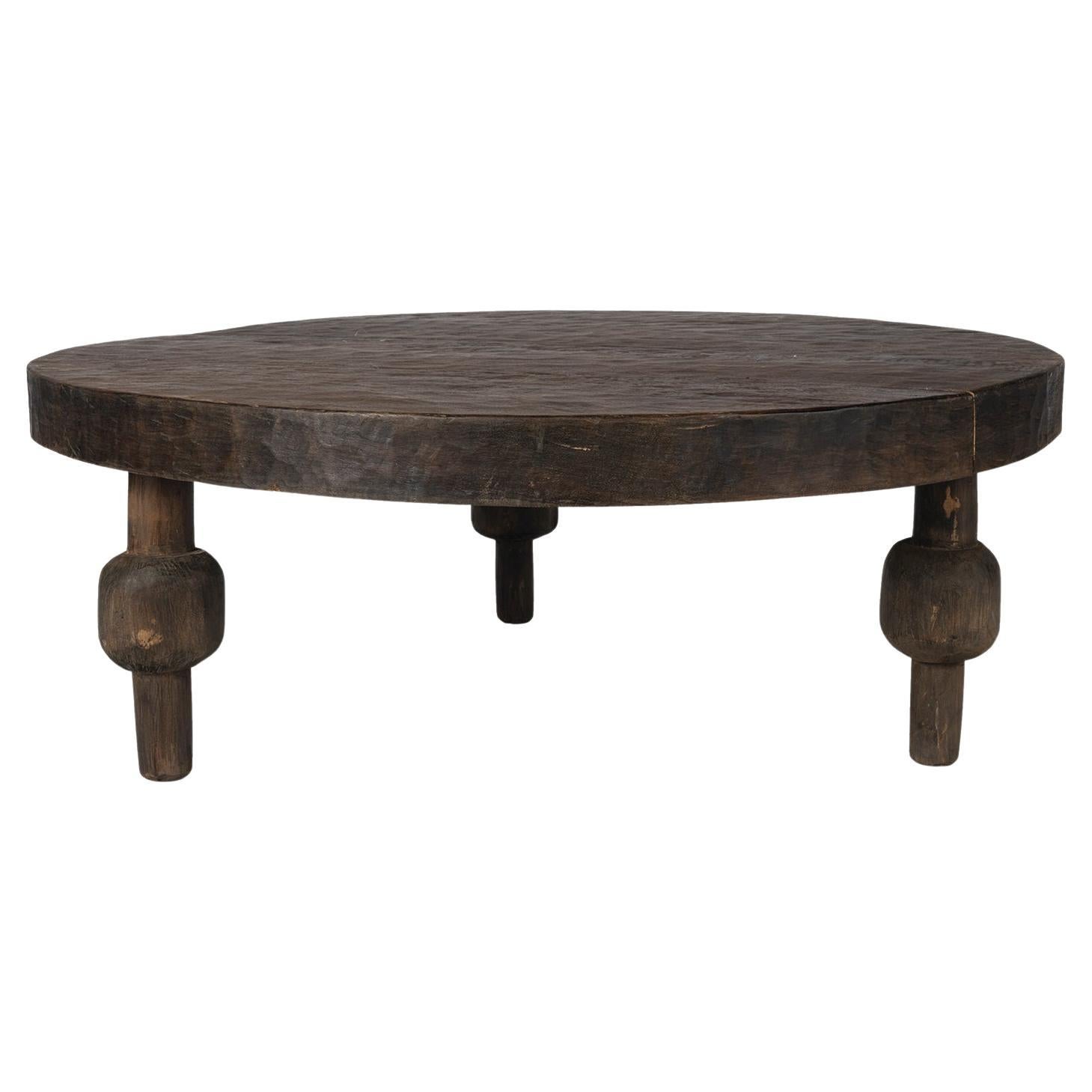 Circular Coffee Table Made of Reclaimed Wood in Original Patina For Sale