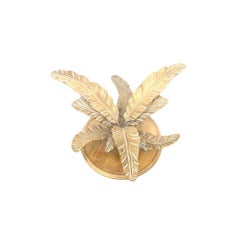 Circular Coffee Table With Carved Wood Palm Leaf Base