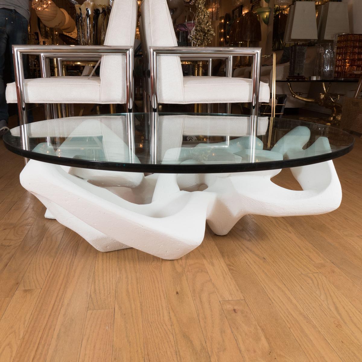 Italian Circular coffee table with white composite base For Sale