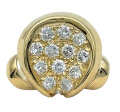 Circular Concave Pavé Diamond Offset Cocktail Ring in 14 Karat Yellow Gold