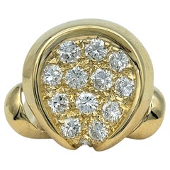 Circular Concave Pavé Diamond Offset Cocktail Ring in 14 Karat Yellow Gold