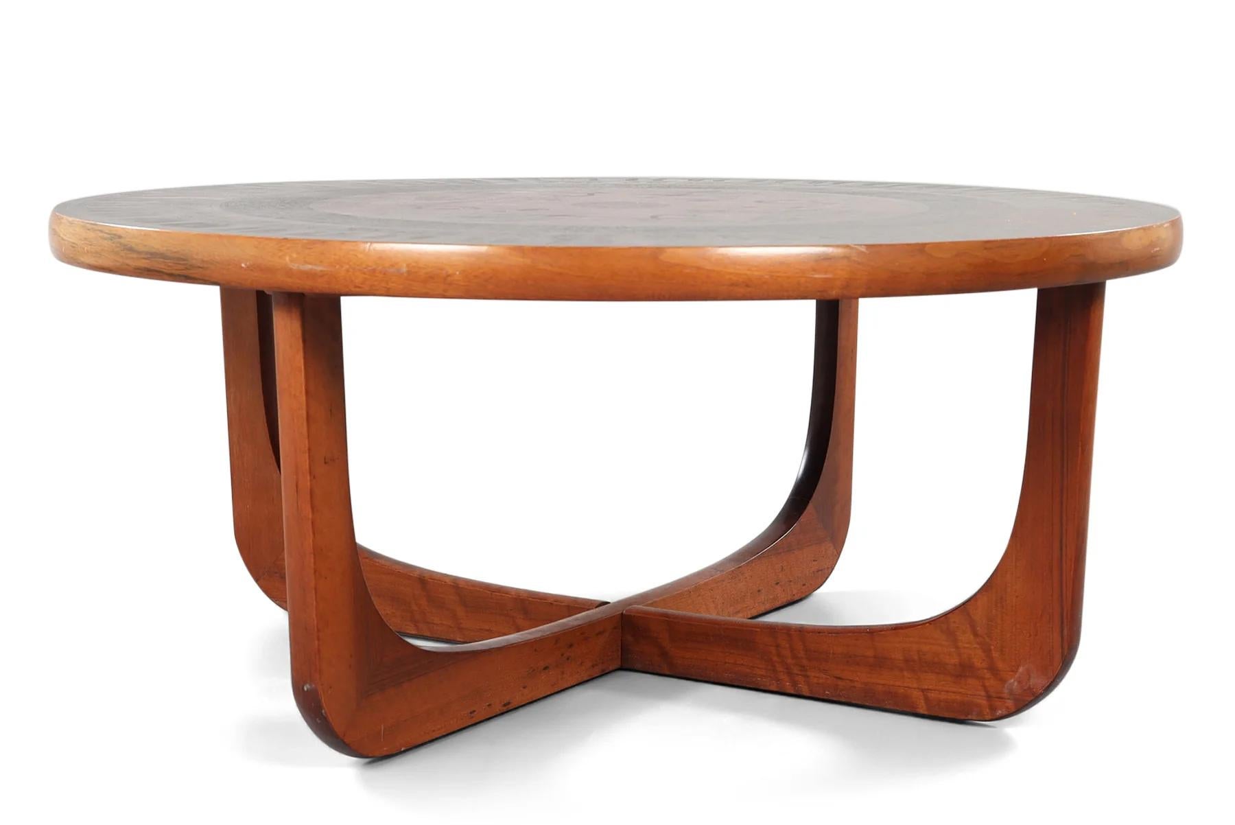 Mid-Century Modern Circular copper + beech motif coffee table by oddmund vad For Sale