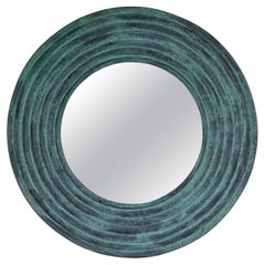 Circular Copper Mirror Frame with Verdigris Patina, Vintage