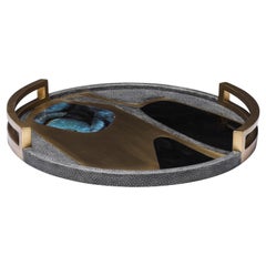 Circular Cosmos Tray in Shagreen, Blue Pen Shell & Brass by R&Y Augousti