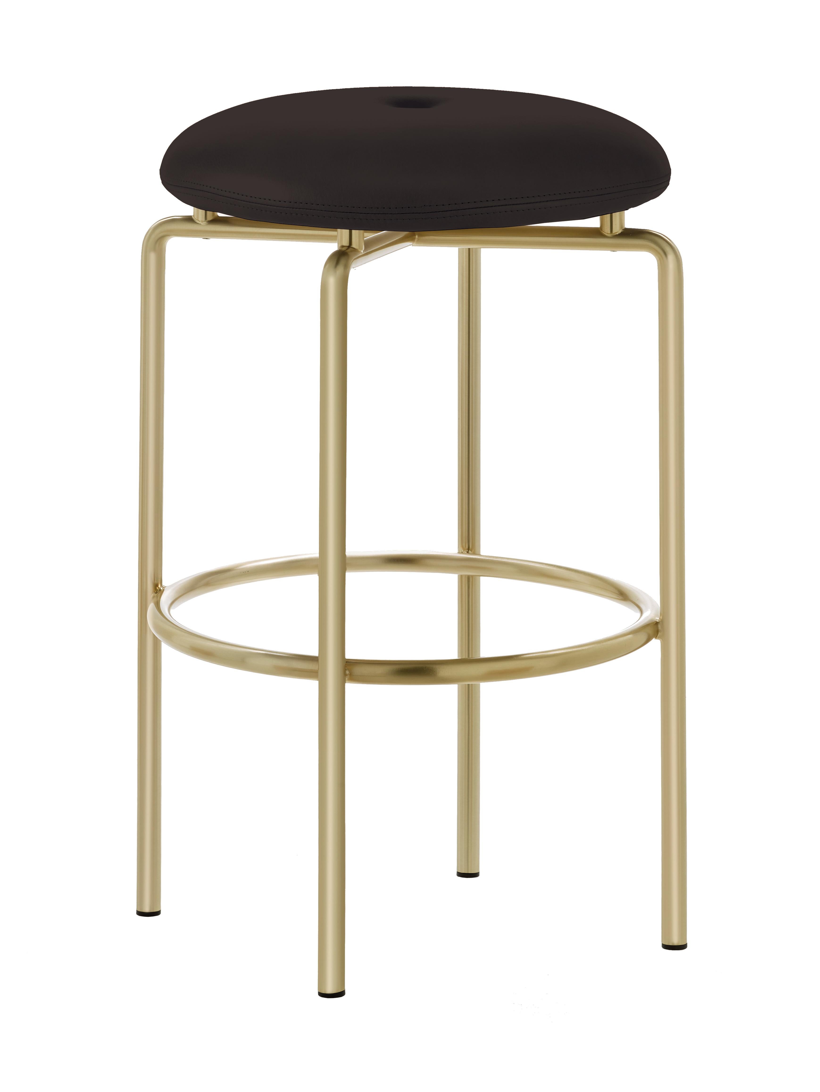 For Sale: Black (Elegant 99001 Black) Circular Counter Stool in Satin Brass and Leather Designed by Craig Bassam