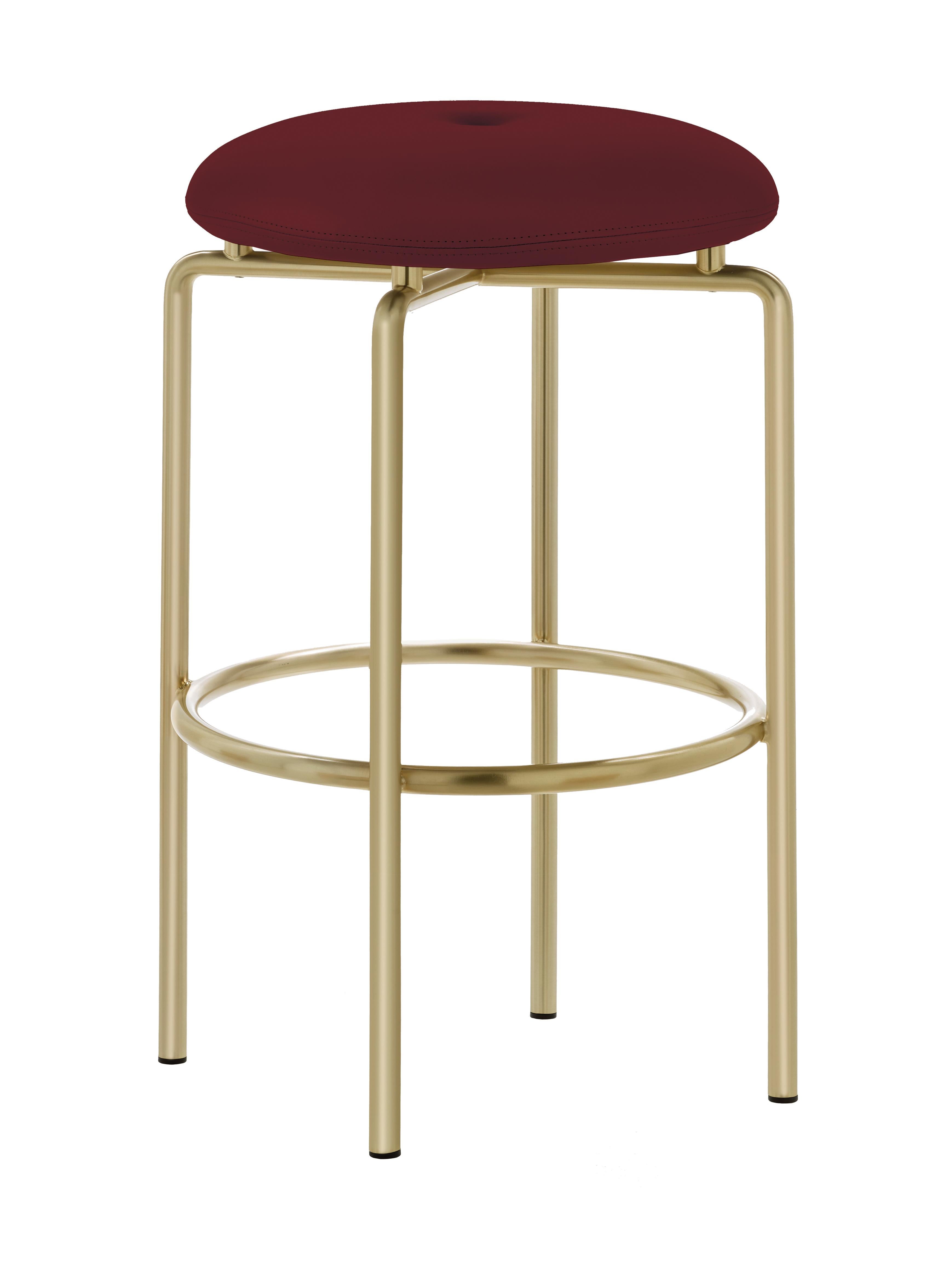 For Sale: Red (Elegant 95947 Oxblood) Circular Counter Stool in Satin Brass and Leather Designed by Craig Bassam