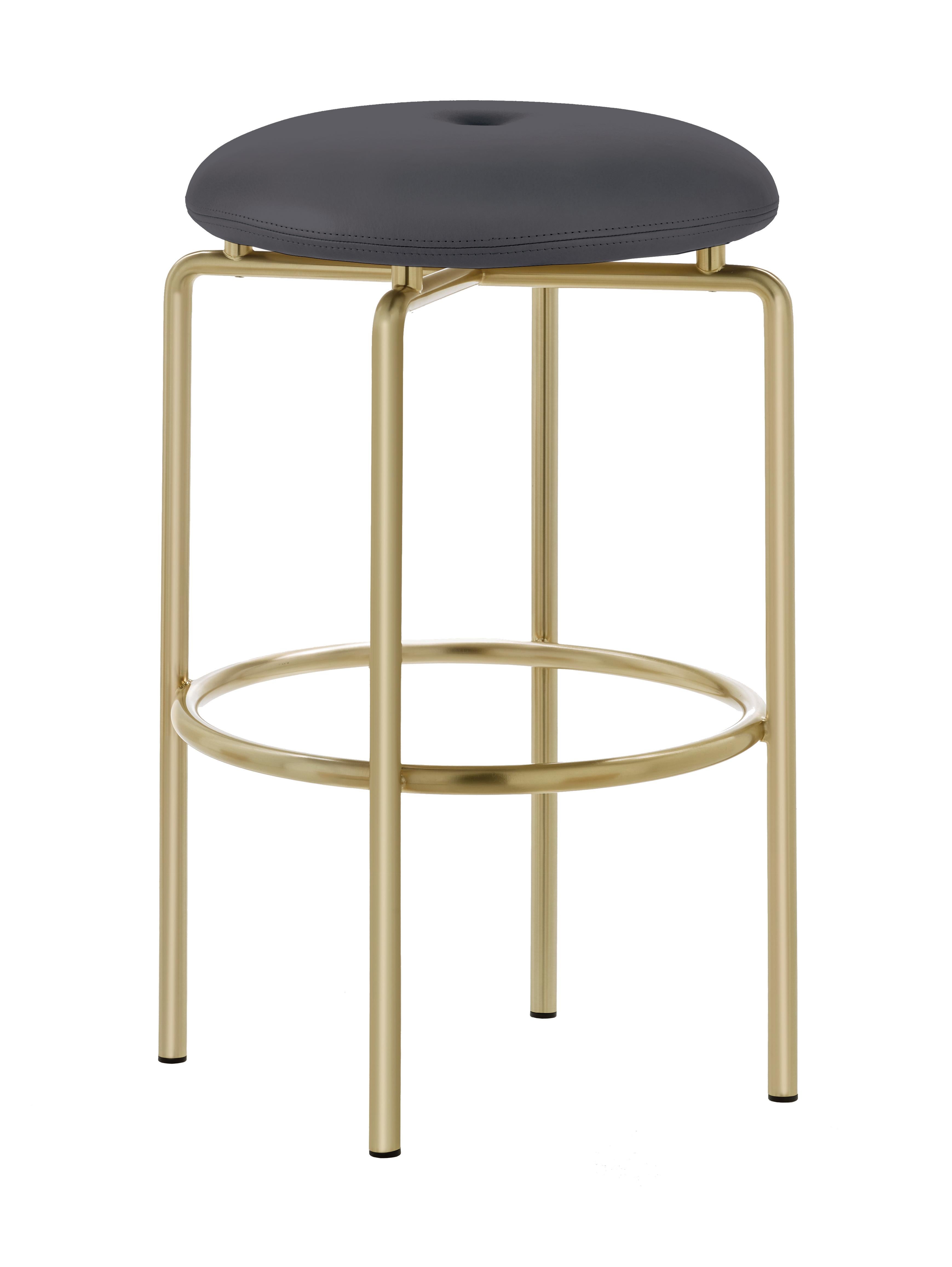 For Sale: Black (Elegant 91059 Anthracite) Circular Counter Stool in Satin Brass and Leather Designed by Craig Bassam