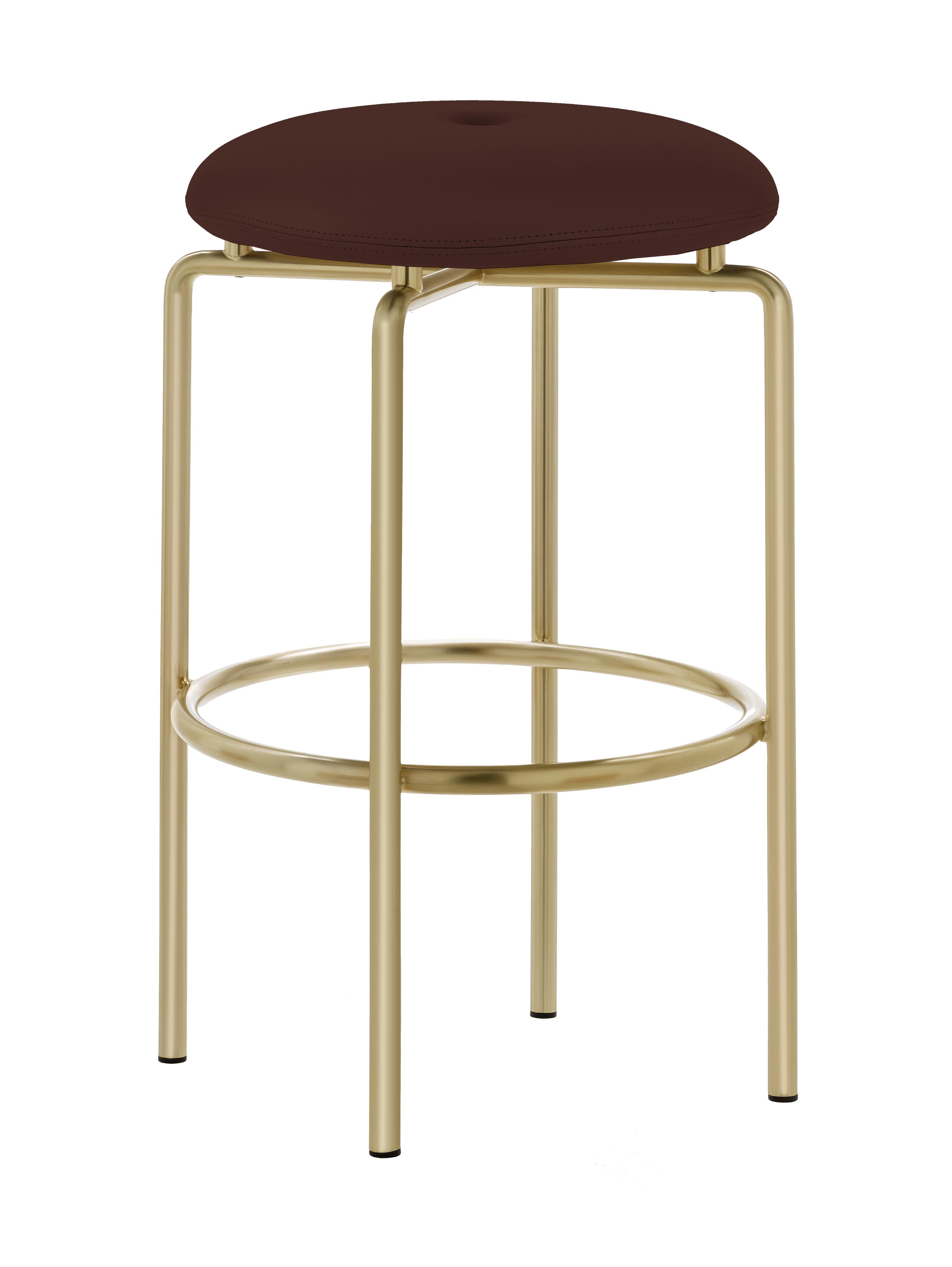 For Sale: Brown (Elegant 93957 Dark Brown) Circular Counter Stool in Satin Brass and Leather Designed by Craig Bassam