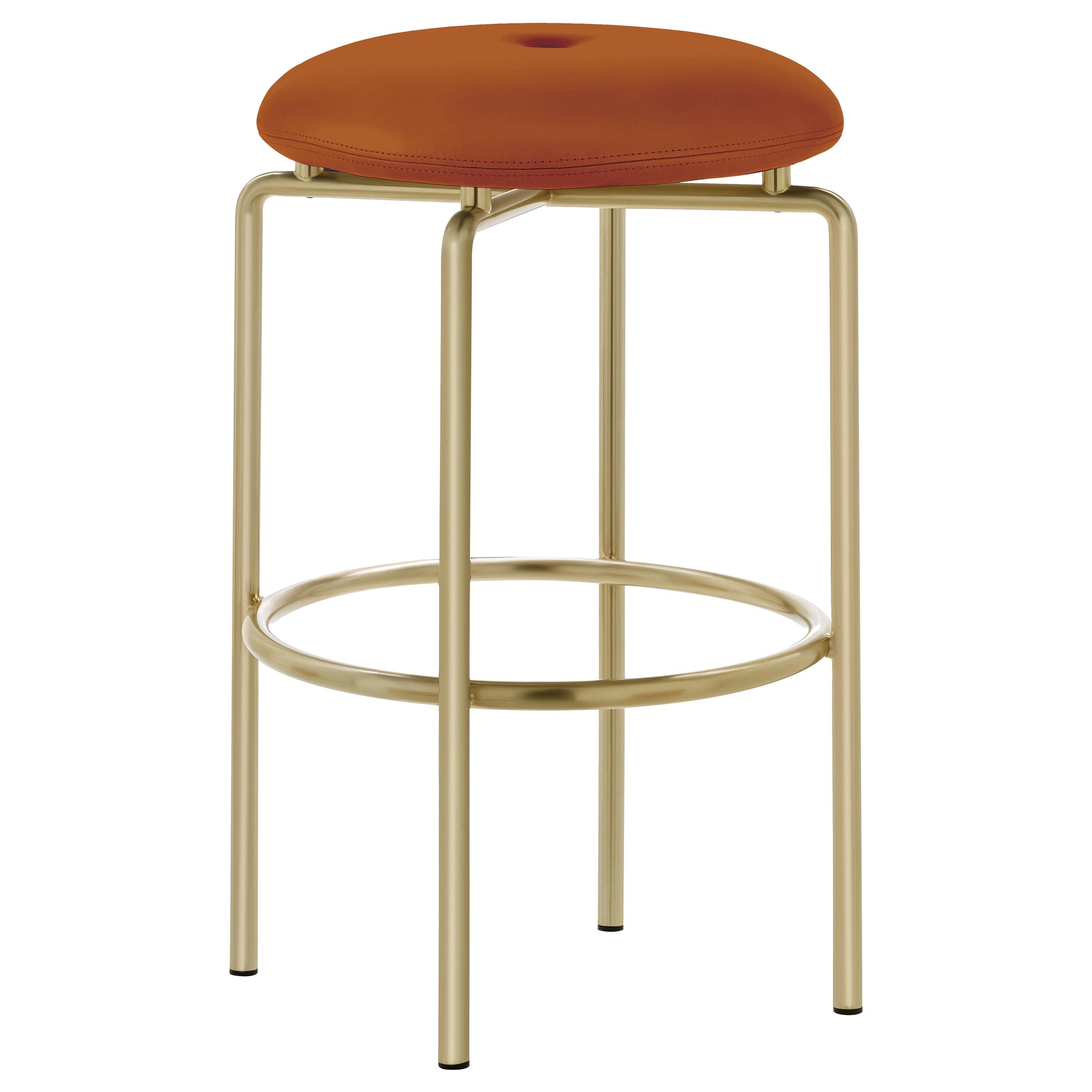 For Sale: Brown (Elegant 43807 British Tan) Circular Counter Stool in Satin Brass and Leather Designed by Craig Bassam