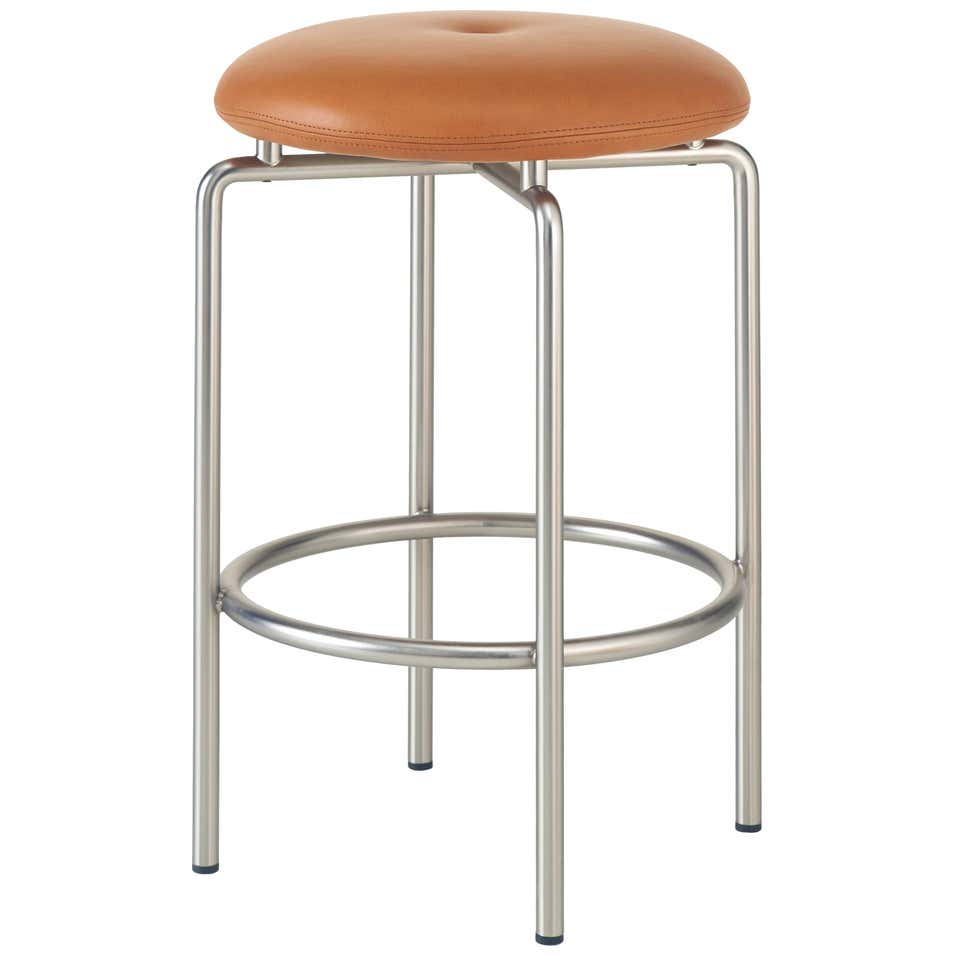 Alto Counter Stool in Tan Leather with Satin Nickel Finish by Powell ...