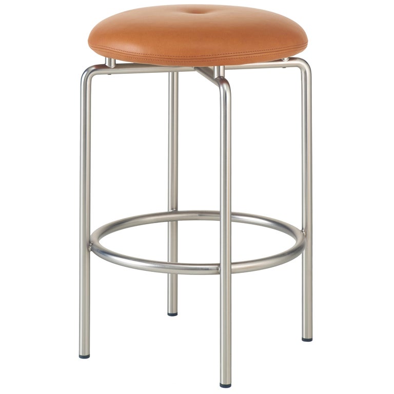 Customizable Circular Counter Stool In, Brushed Nickel Counter Stools White
