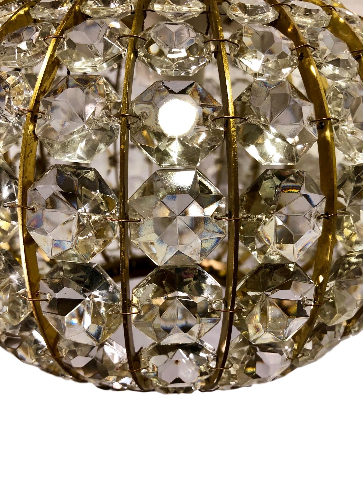 Mid-20th Century Circular Crystal Light Fixture For Sale