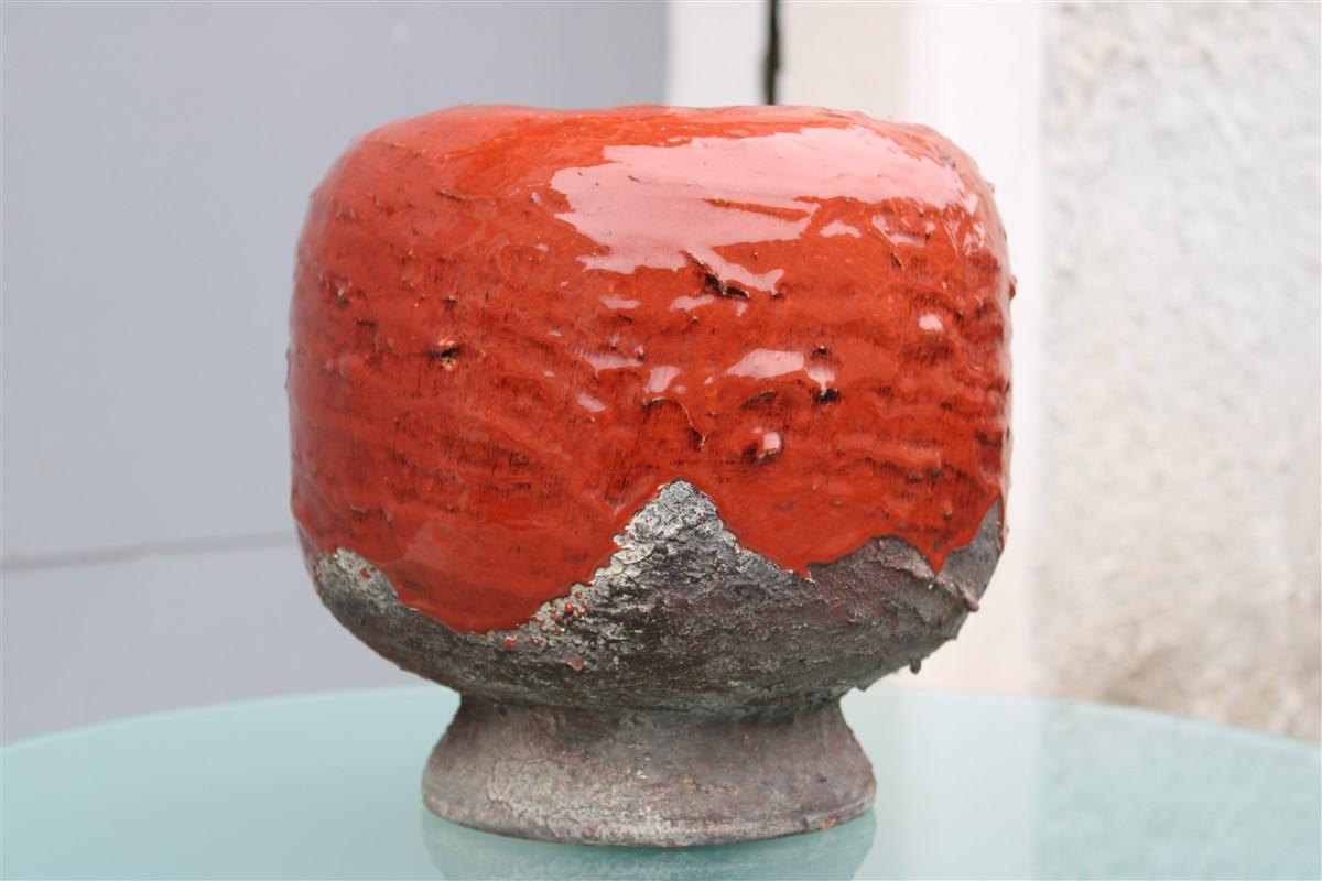 Circular Decorative Bowl Ceramic Zaccagnini Italian Design Red 1960s For Sale 7