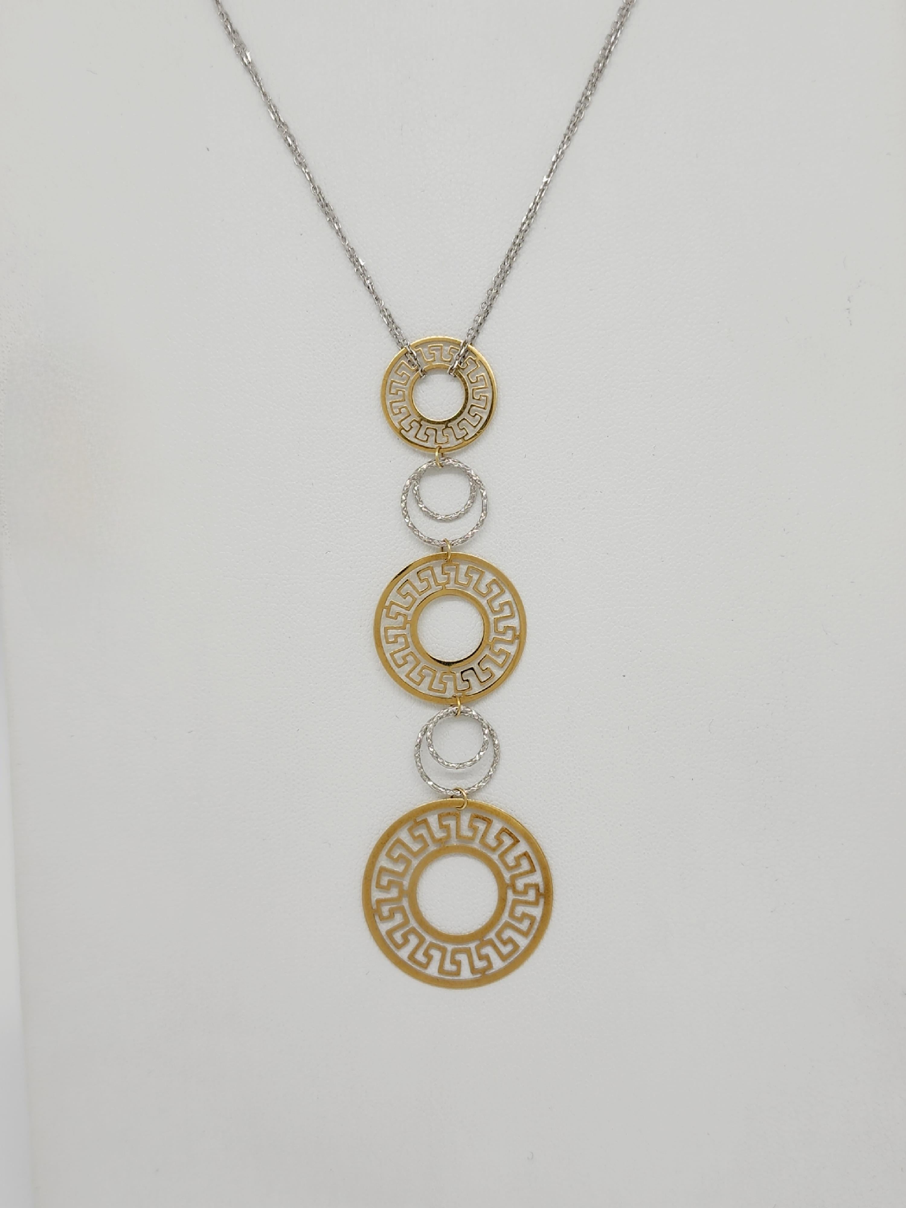 Circular Design 18k Two Tone Gold Pendant Necklace In New Condition For Sale In Los Angeles, CA
