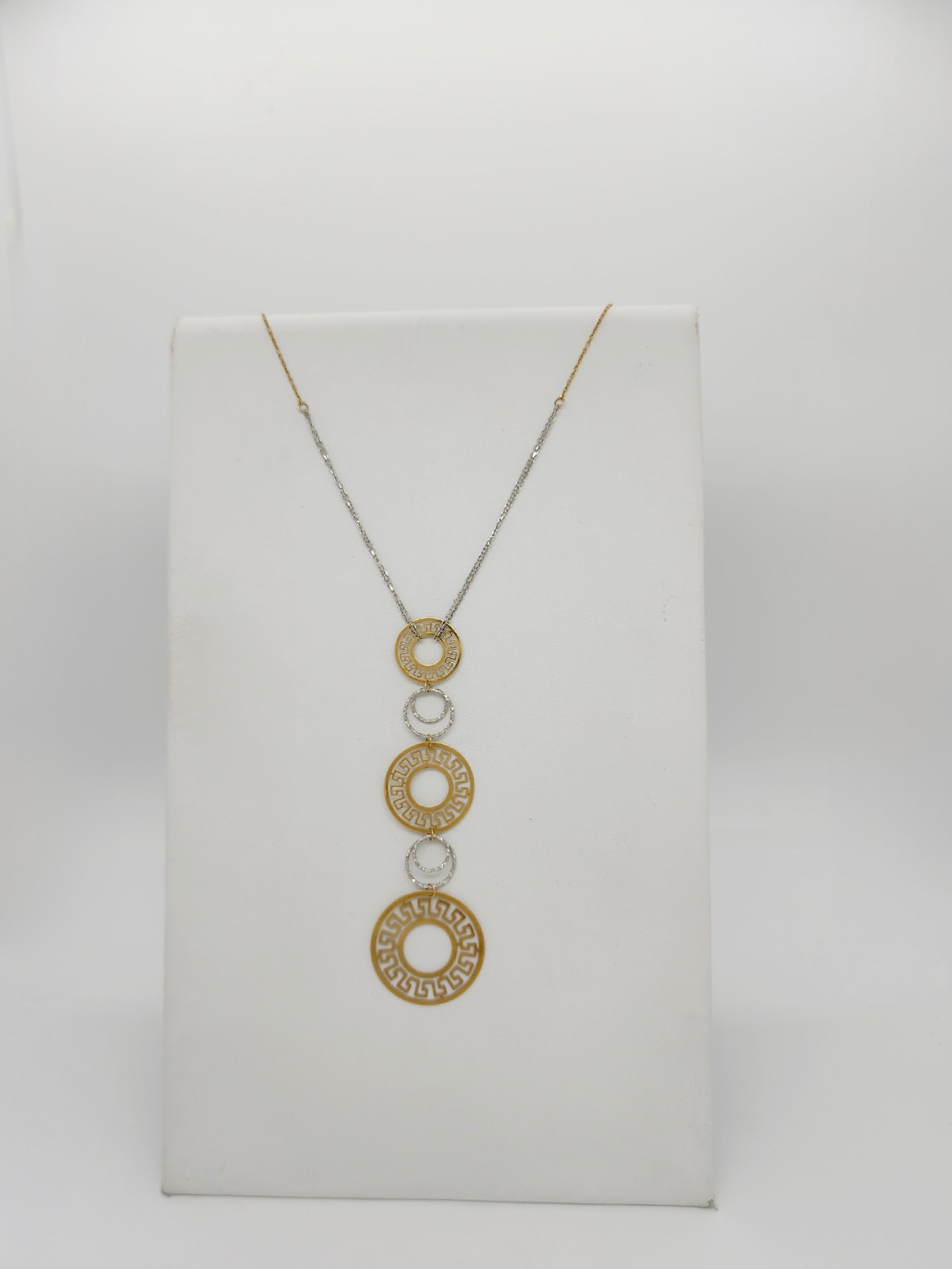 Women's or Men's Circular Design 18k Two Tone Gold Pendant Necklace For Sale