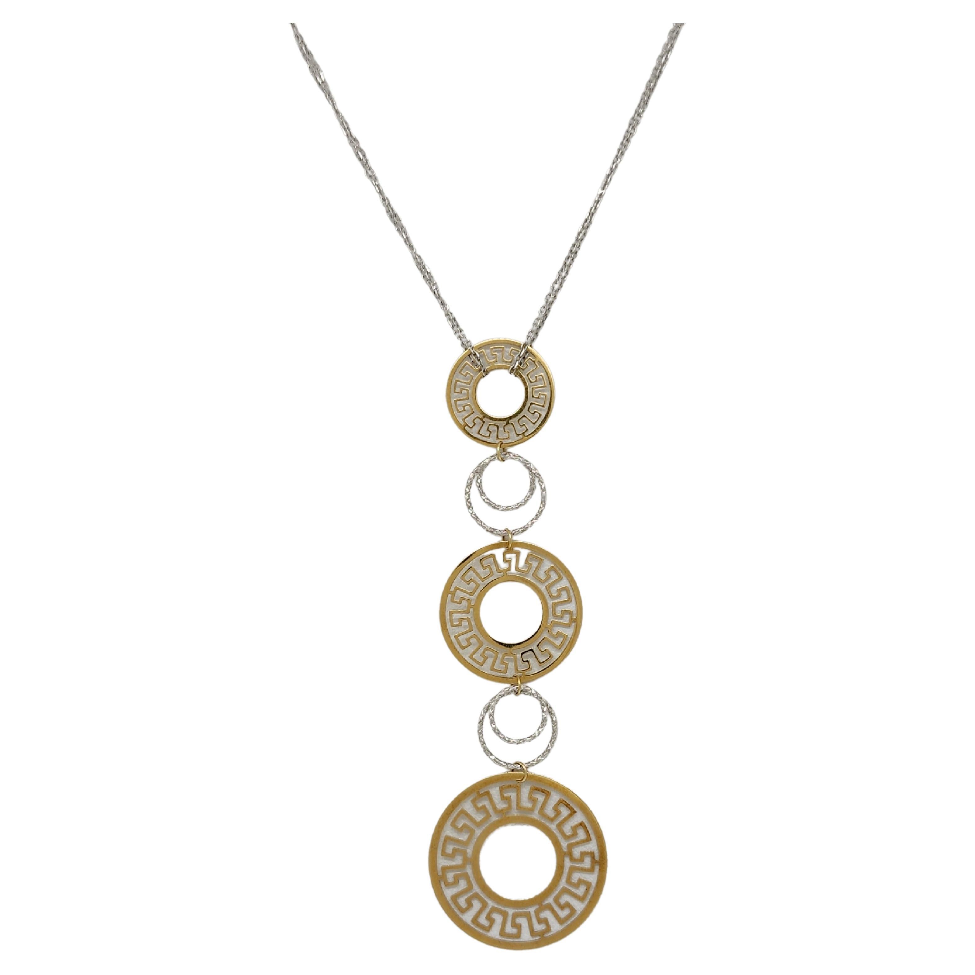 Circular Design 18k Two Tone Gold Pendant Necklace For Sale