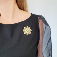 Circular Diamond & Emerald Brooch
