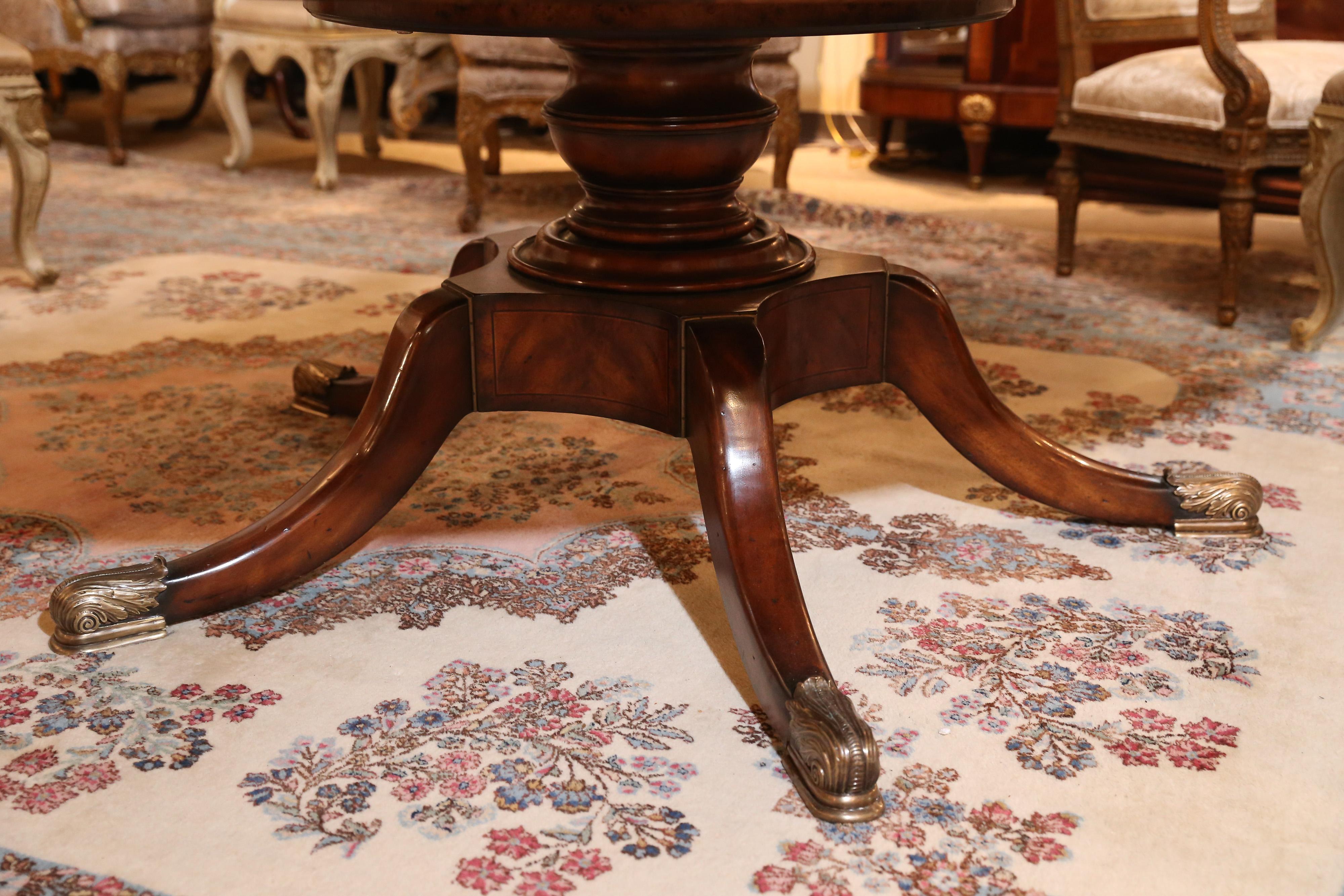 Circular Dining Table Extending Mahogany Jupe Table by Theodore Alexander In Good Condition In Houston, TX
