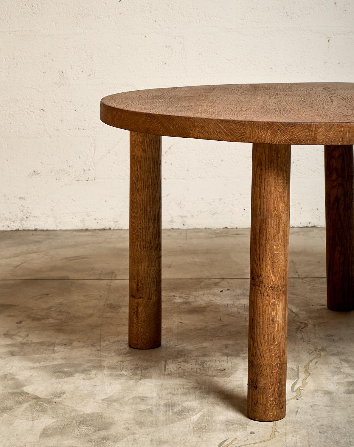 French Circular dining table in solid oak, France circa 1950 For Sale