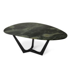 Circular Dining Table Lily-Green-Marble Modern Handmade Blackened Steel Large
