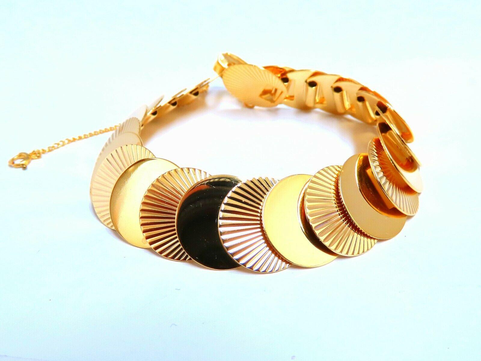 Circular Disc & Ray Link Bracelet 14kt Gold For Sale 1