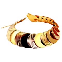 Circular Disc & Ray Link Bracelet 14kt Gold*